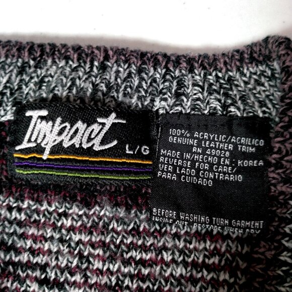 Vintage 1990s Impact Sweater Vest Men Large Gray Purple Geometric Leather Trim - Picture 7 of 16